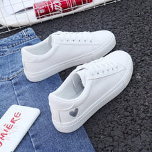 Load image into Gallery viewer, 2018 Autumn Woman Shoes Fashion New Woman PU Leather Shoes Ladies Breathable Cute Heart Flats Casual Shoes White Sneakers
